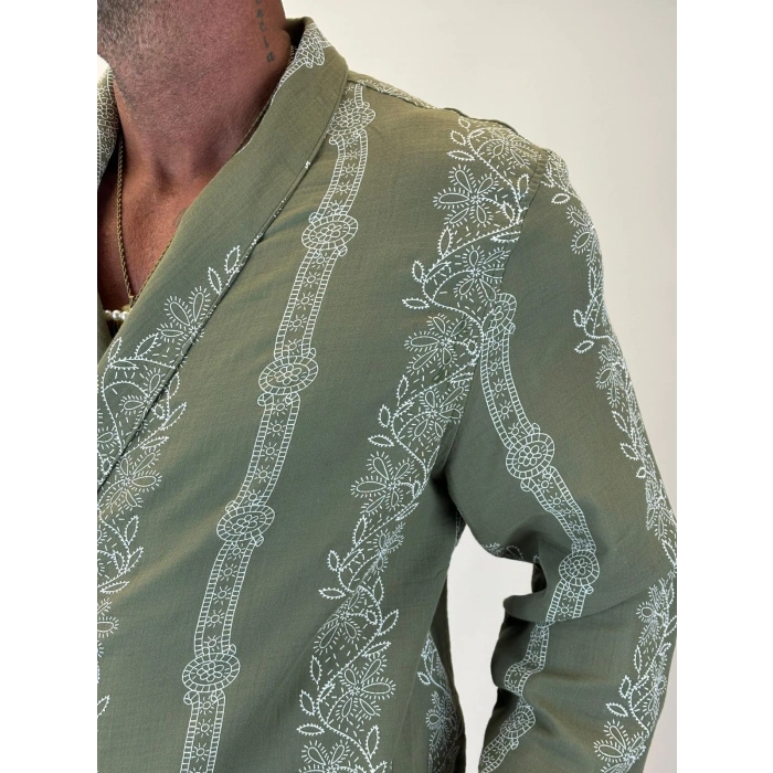 Bohem Nakışlı Kimono Gömlek Yeşil