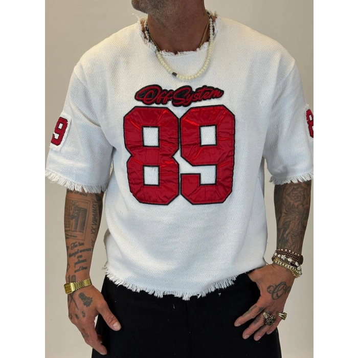 Hasır 89 Saten Aplikeli T-Shirt Beyaz