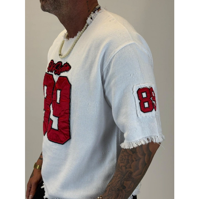 Hasır 89 Saten Aplikeli T-Shirt Beyaz