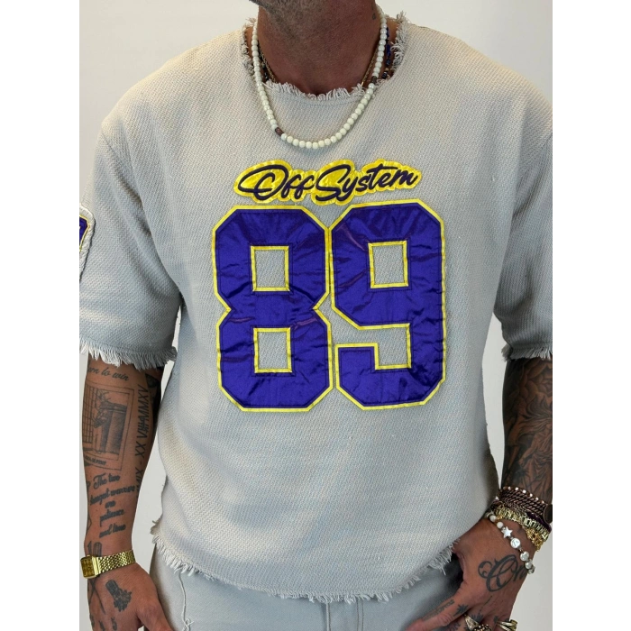 Hasır 89 Saten Aplikeli T-Shirt Gri