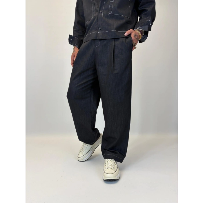Organic Tencel Dikiş Detaylı Takım Siyah