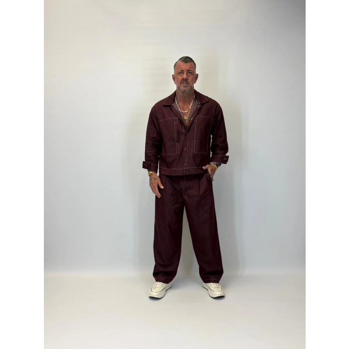 Organic Tencel Dikiş Detaylı Takım Bordo