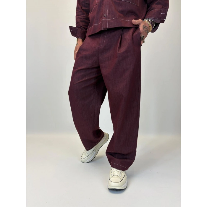 Organic Tencel Dikiş Detaylı Takım Bordo