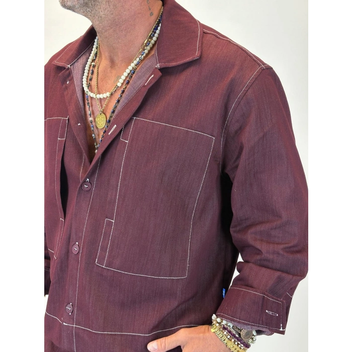 Organic Tencel Dikiş Detaylı Takım Bordo
