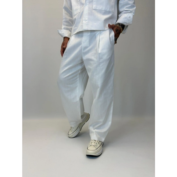 Organic Tencel Dikiş Detaylı Takım Beyaz