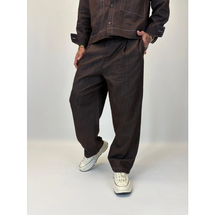 Organic Tencel Dikiş Detaylı Takım Kahve