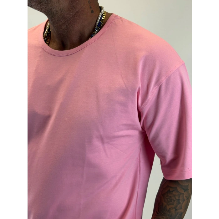 Açık Yaka Relax Fit T-shirt Pembe