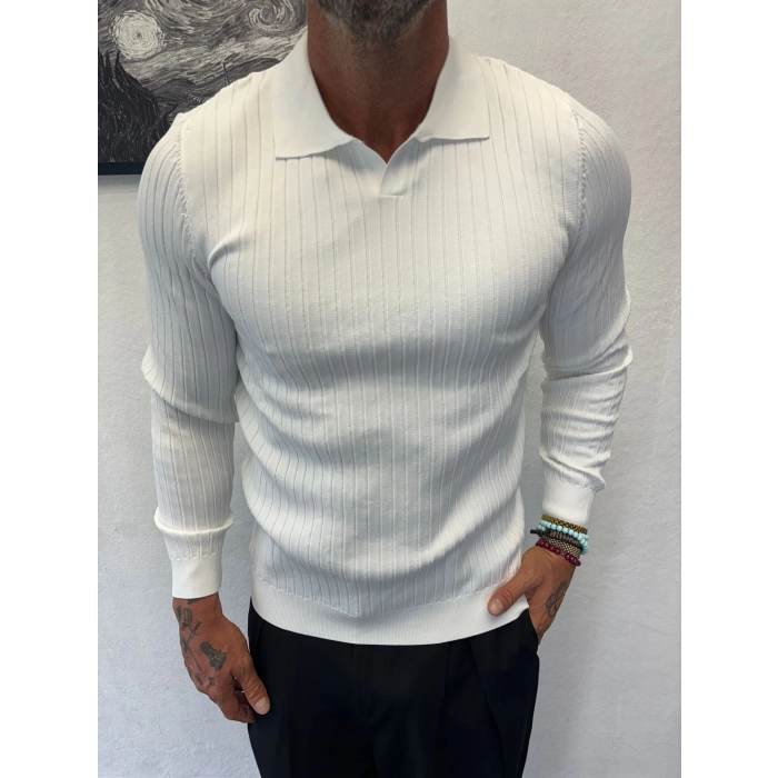 Akrilik Triko Uzun Kol Beyaz