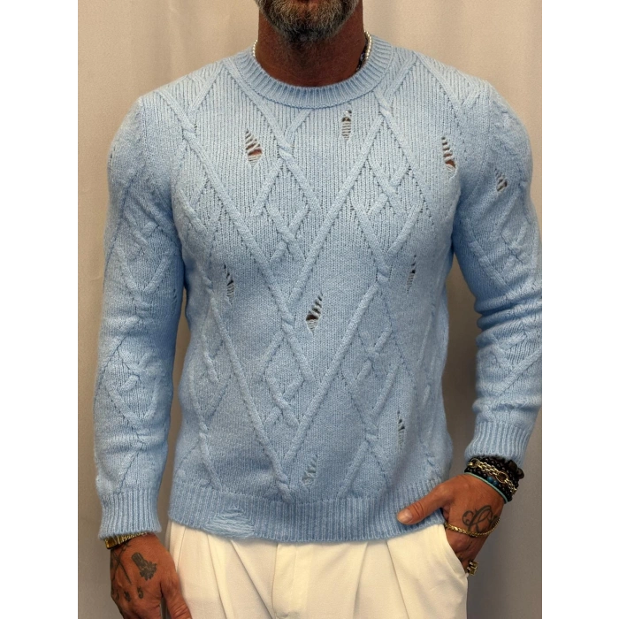 Akrilik Yıpratmalı Kazak Bebe Mavi