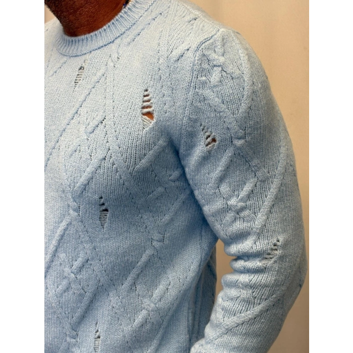 Akrilik Yıpratmalı Kazak Bebe Mavi