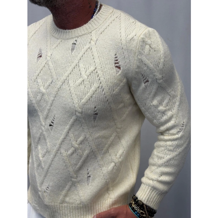 Akrilik Yıpratmalı Kazak Ekru