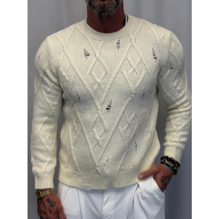 Akrilik Yıpratmalı Kazak Ekru