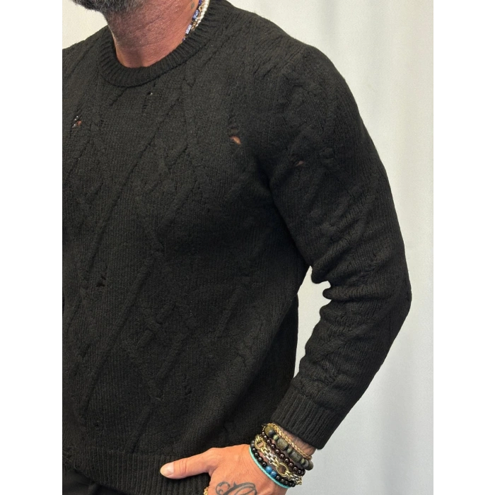 Akrilik Yıpratmalı Kazak Siyah