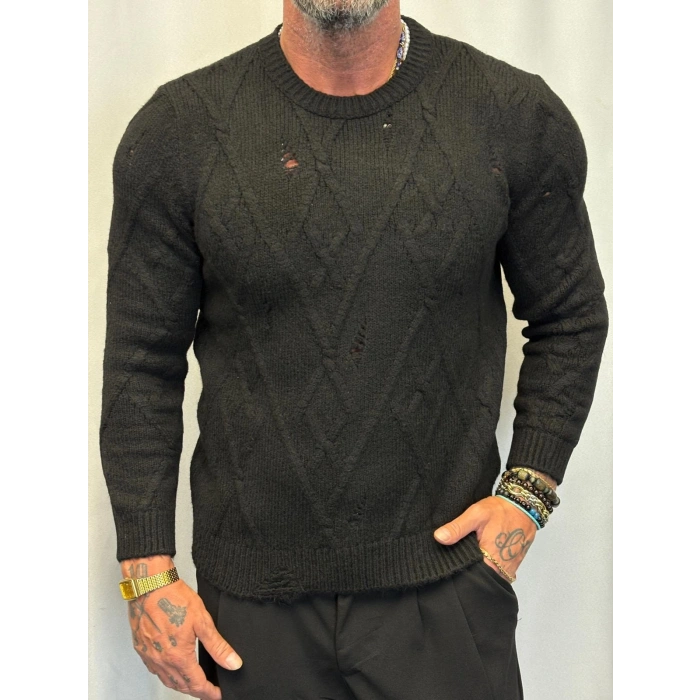 Akrilik Yıpratmalı Kazak Siyah