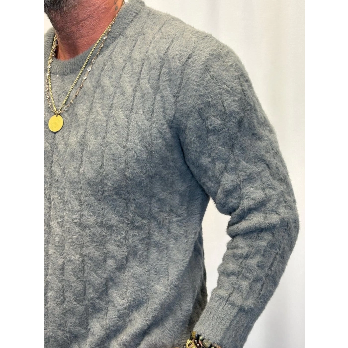 Angora Örgü Kazak Gri