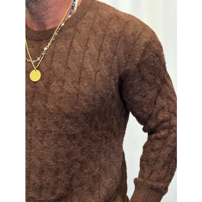 Angora Örgü Kazak Kahverengi