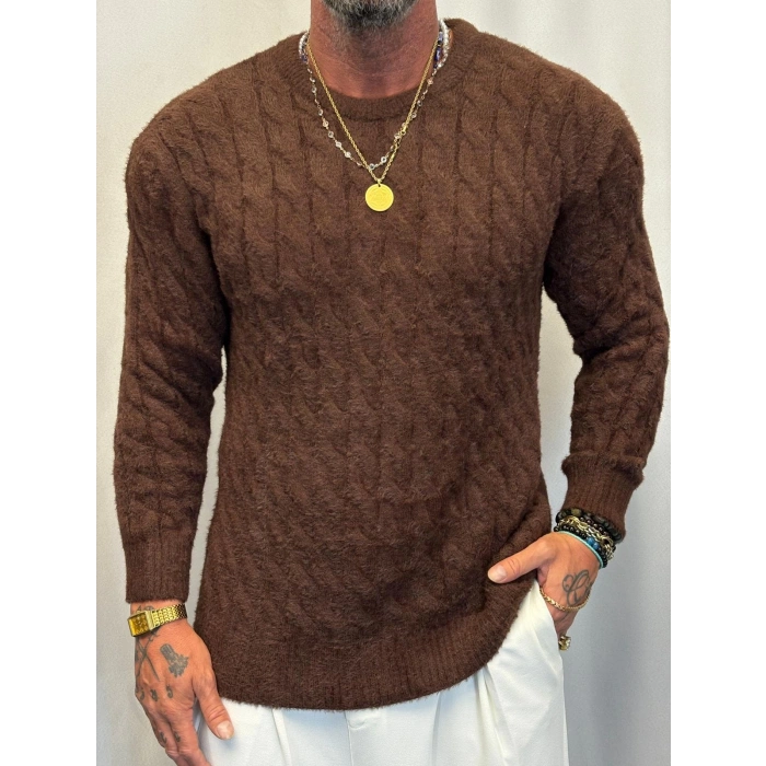 Angora Örgü Kazak Kahverengi