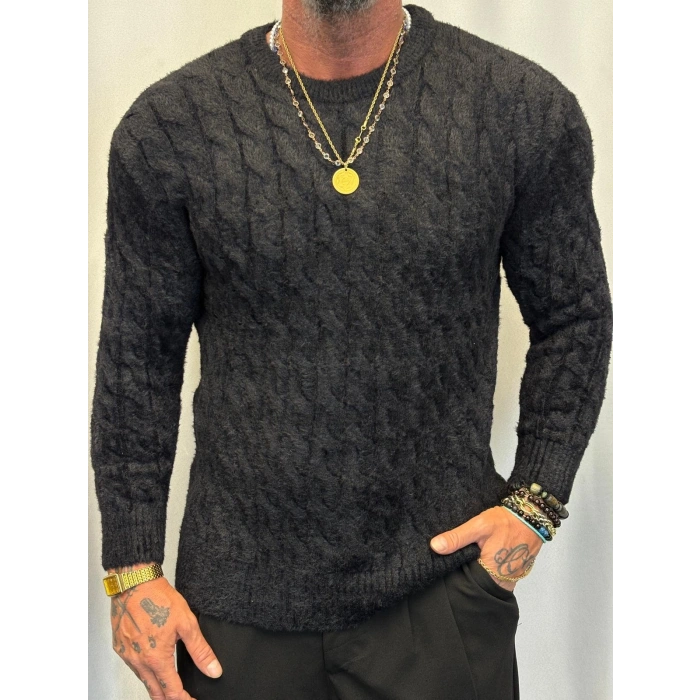 Angora Örgü Kazak Siyah