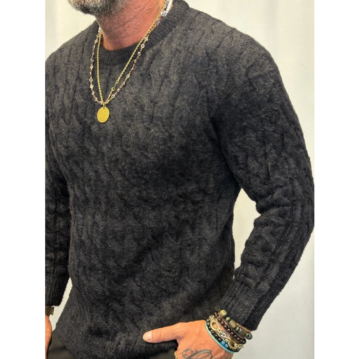 Angora Örgü Kazak Siyah