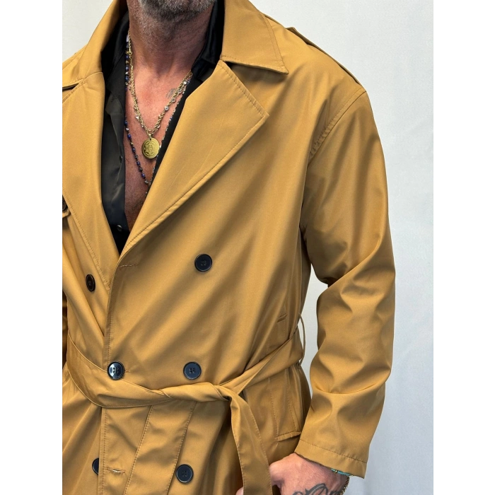 Bond Kaplamalı Kuşaklı Trenchcoat Camel