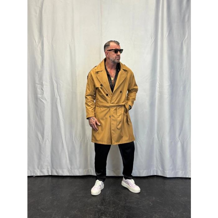 Bond Kaplamalı Kuşaklı Trenchcoat Camel