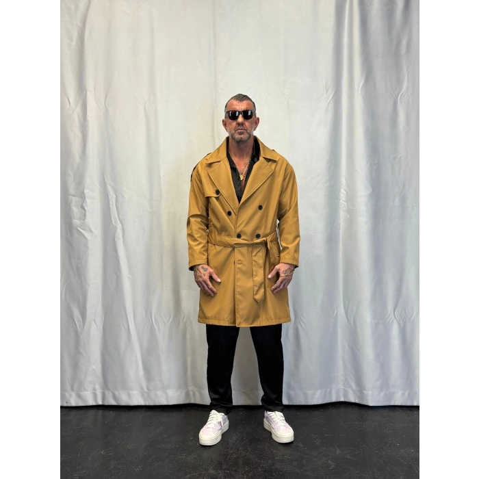 Bond Kaplamalı Kuşaklı Trenchcoat Camel
