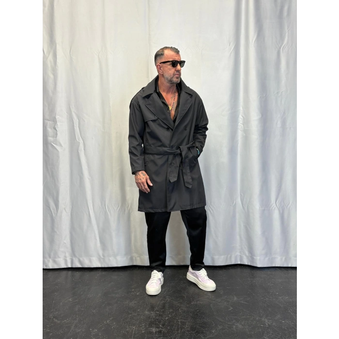 Bond Kaplamalı Kuşaklı Trenchcoat Siyah
