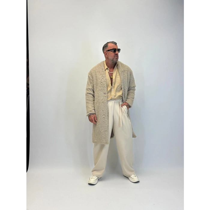 CAPO Zincir Düğme Detaylı Kaban Ekru