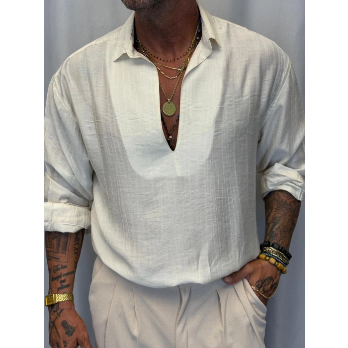 Cherry V Yaka Gömlek Beyaz