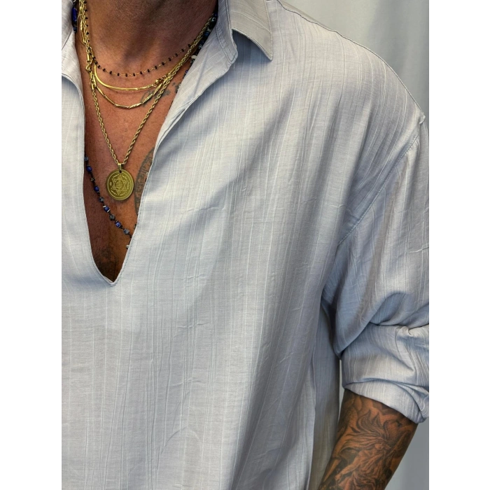 Cherry V Yaka Gömlek Gri