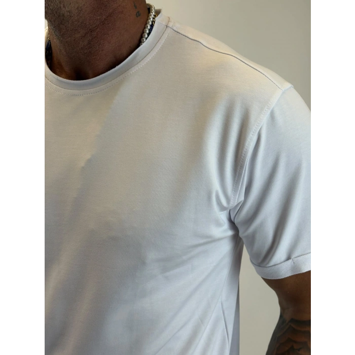 Çift Yaka Relax Fit T-shirt Beyaz