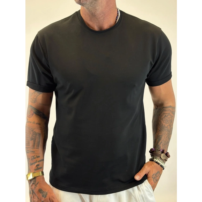Çift Yaka Relax Fit T-shirt Siyah