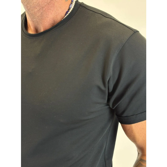 Çift Yaka Relax Fit T-shirt Siyah