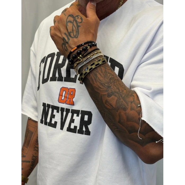 Crop Kısa Kol Baskılı Beyaz