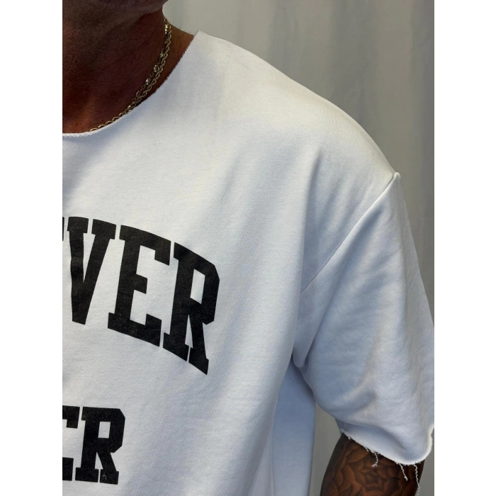 Crop Kısa Kol Baskılı Beyaz