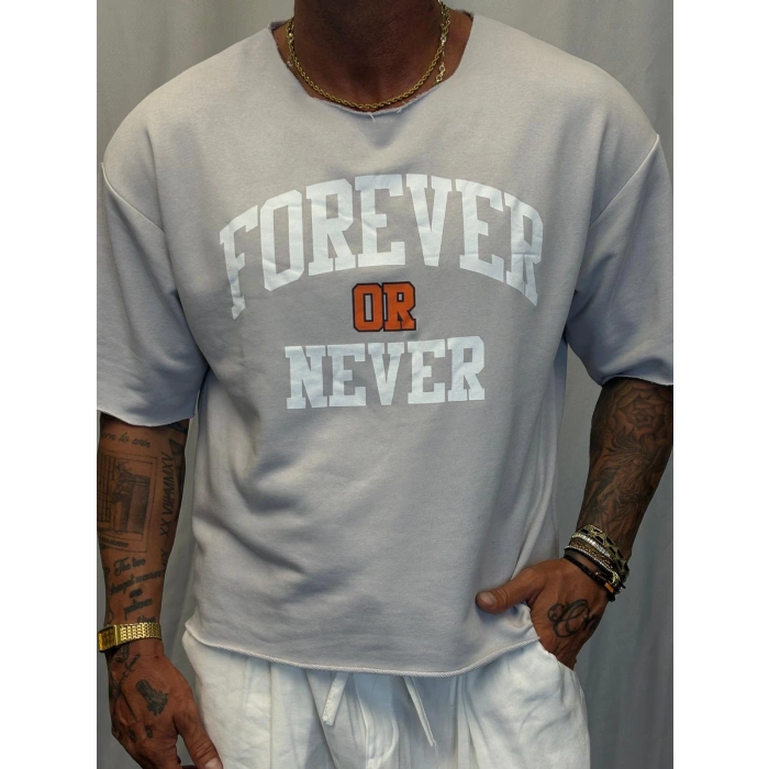 Crop Kısa Kol Baskılı Gri