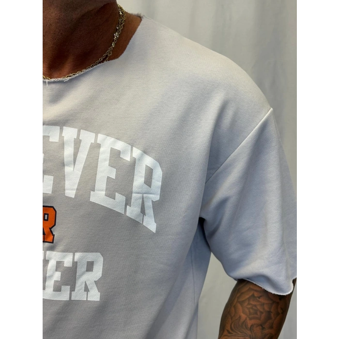 Crop Kısa Kol Baskılı Gri