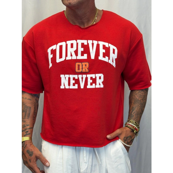 Crop Kısa Kol Baskılı Kırmızı