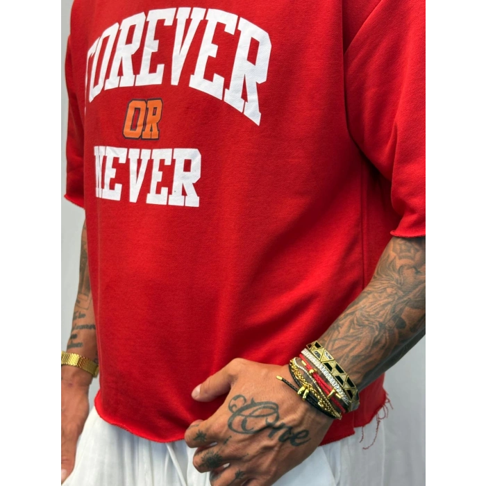 Crop Kısa Kol Baskılı Kırmızı