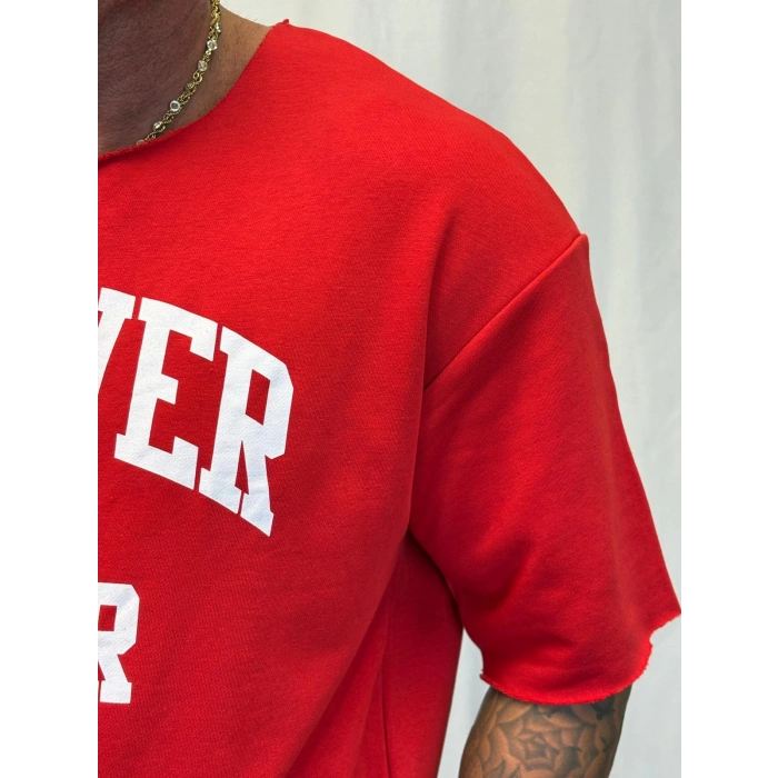 Crop Kısa Kol Baskılı Kırmızı