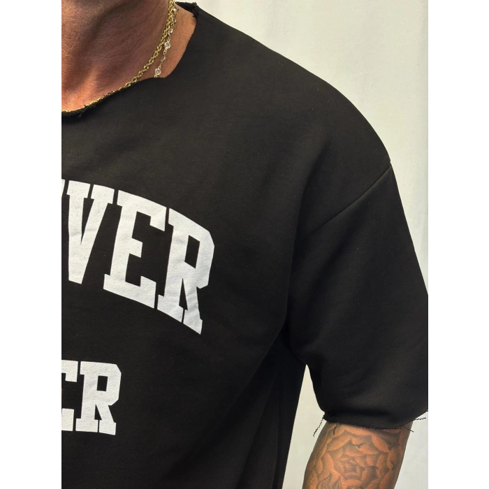 Crop Kısa Kol Baskılı Siyah