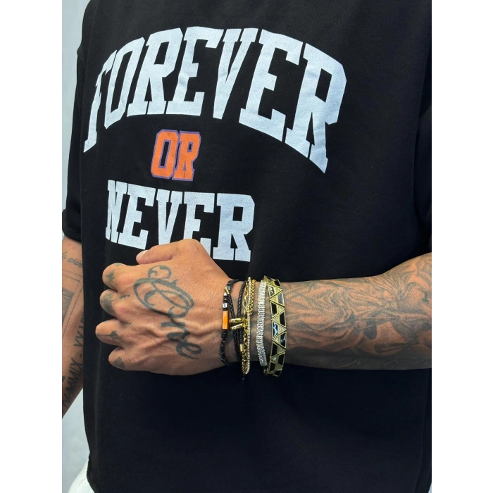 Crop Kısa Kol Baskılı Siyah