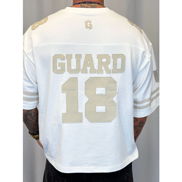 Derin Nakışlı Amerikan T-Shirt Beyaz