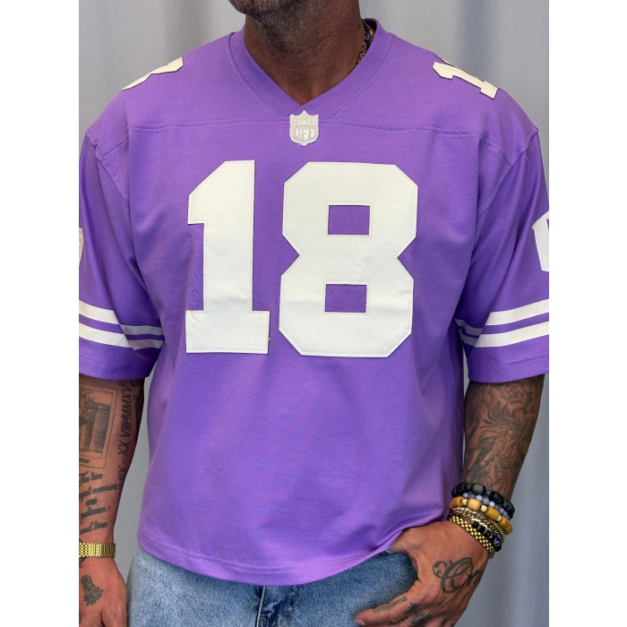 Derin Nakışlı Amerikan T-Shirt Mor