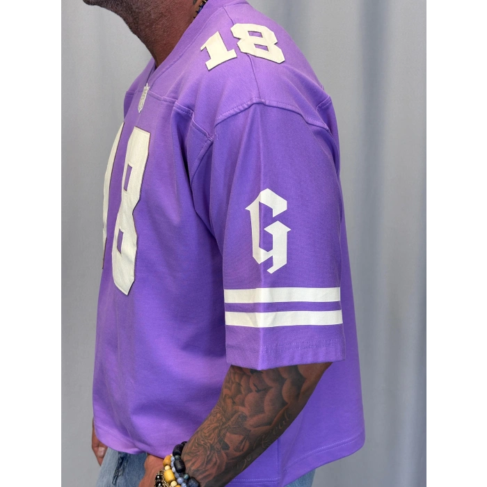 Derin Nakışlı Amerikan T-Shirt Mor