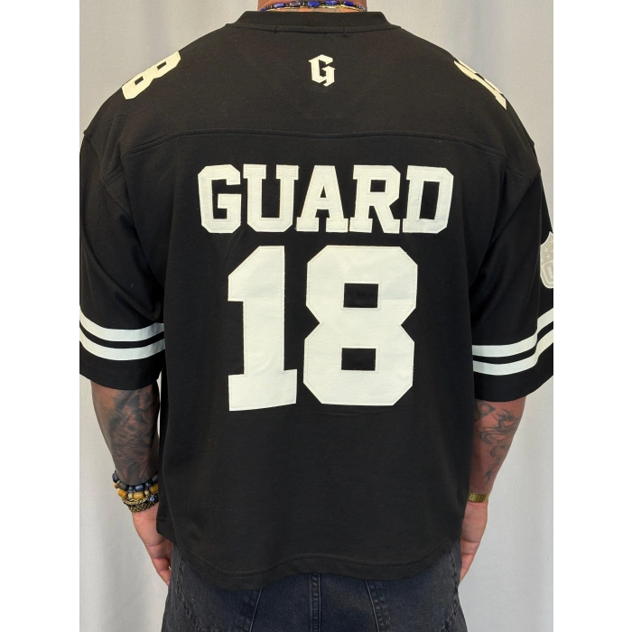 Derin Nakışlı Amerikan T-Shirt Siyah