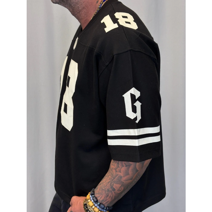 Derin Nakışlı Amerikan T-Shirt Siyah