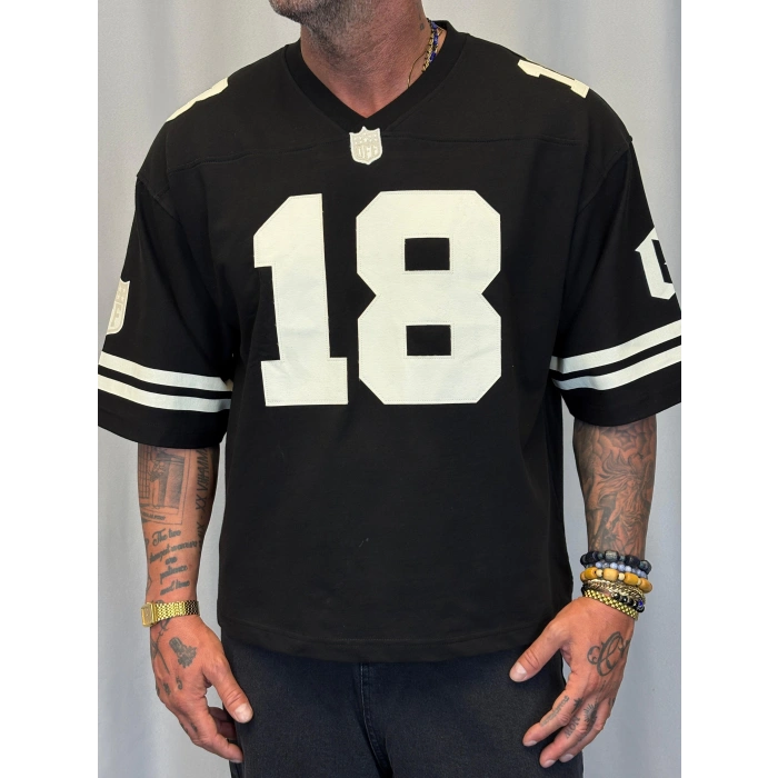 Derin Nakışlı Amerikan T-Shirt Siyah