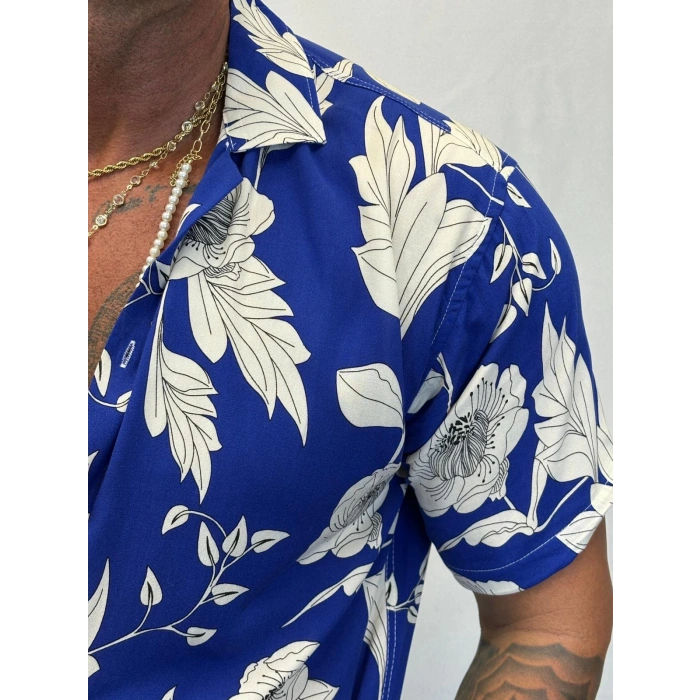 Desenli Kısa Kol Gömlek Lacivert