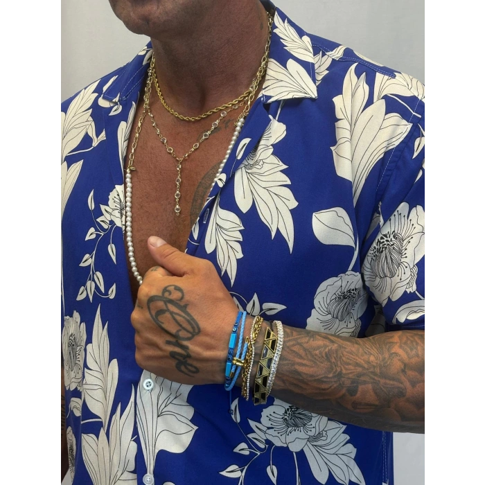 Desenli Kısa Kol Gömlek Lacivert